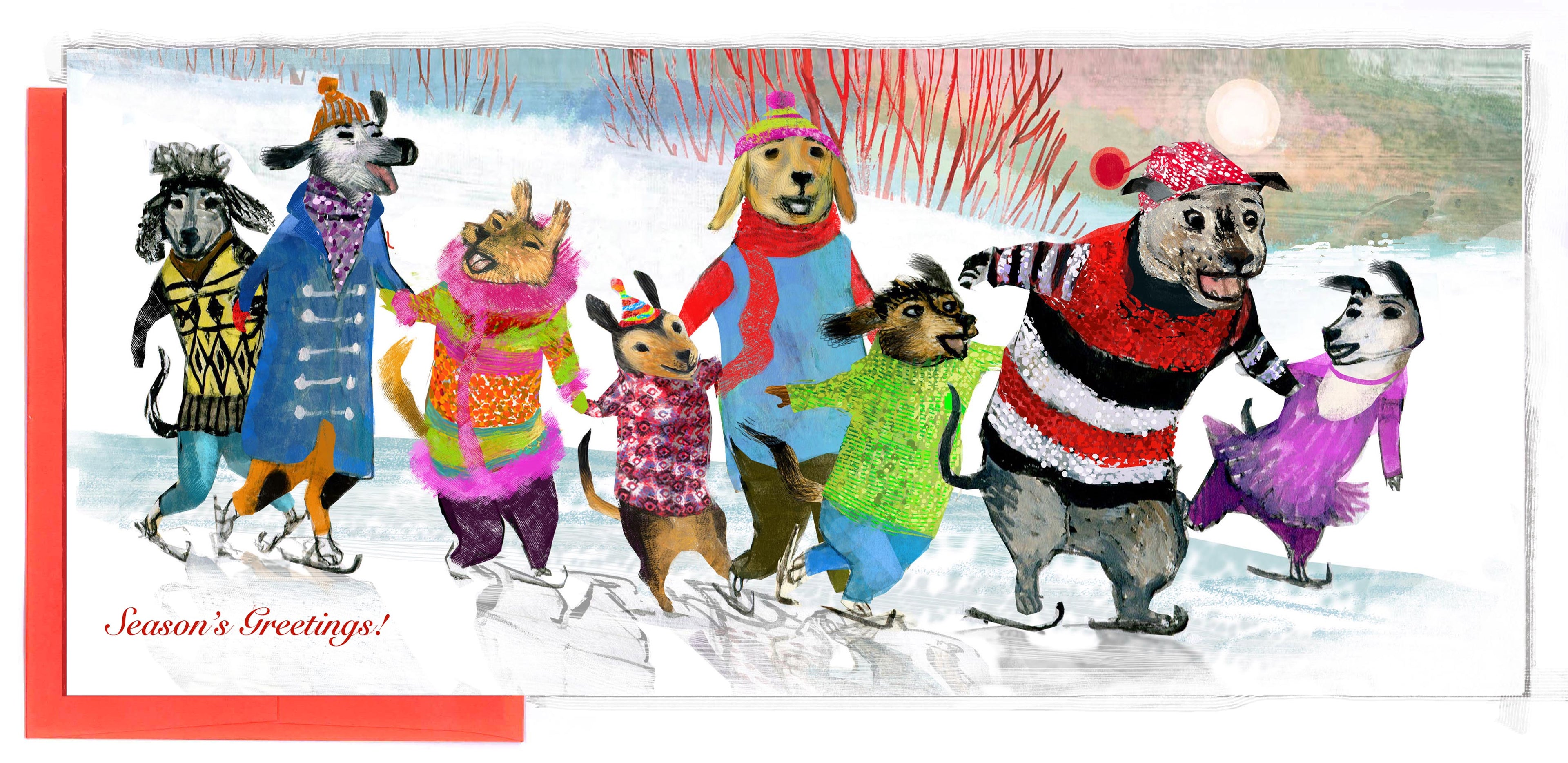 Dogs Skating Boxed Notes - Set of 8 Trifold Cards