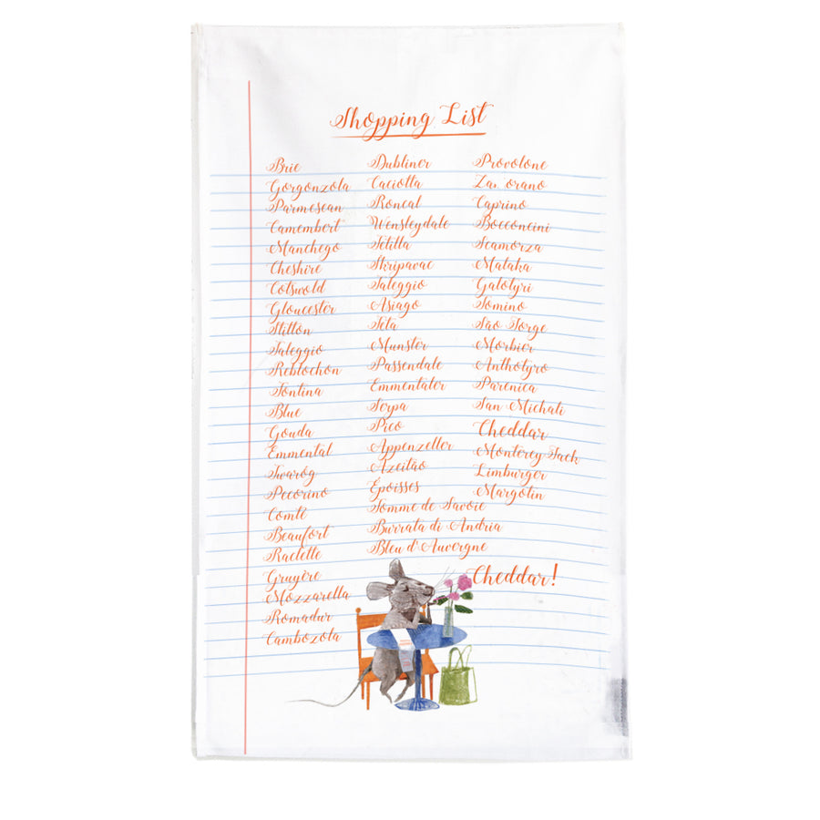 Serviette de thé de liste de courses de fromage