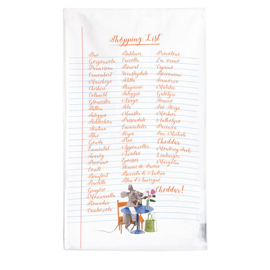 Cheese Shopping List Tea Towel
