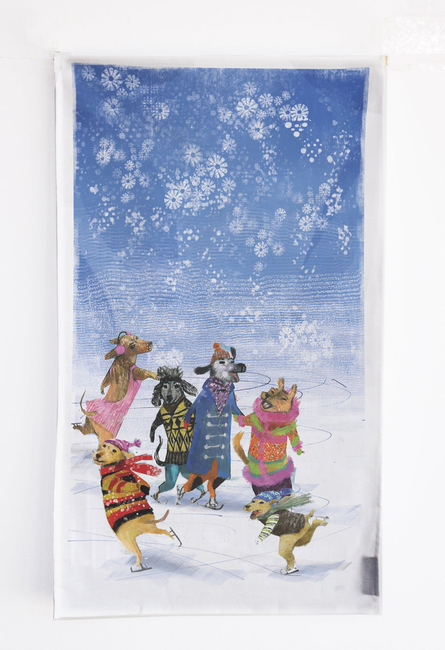 Dogs Skating Tea Towel